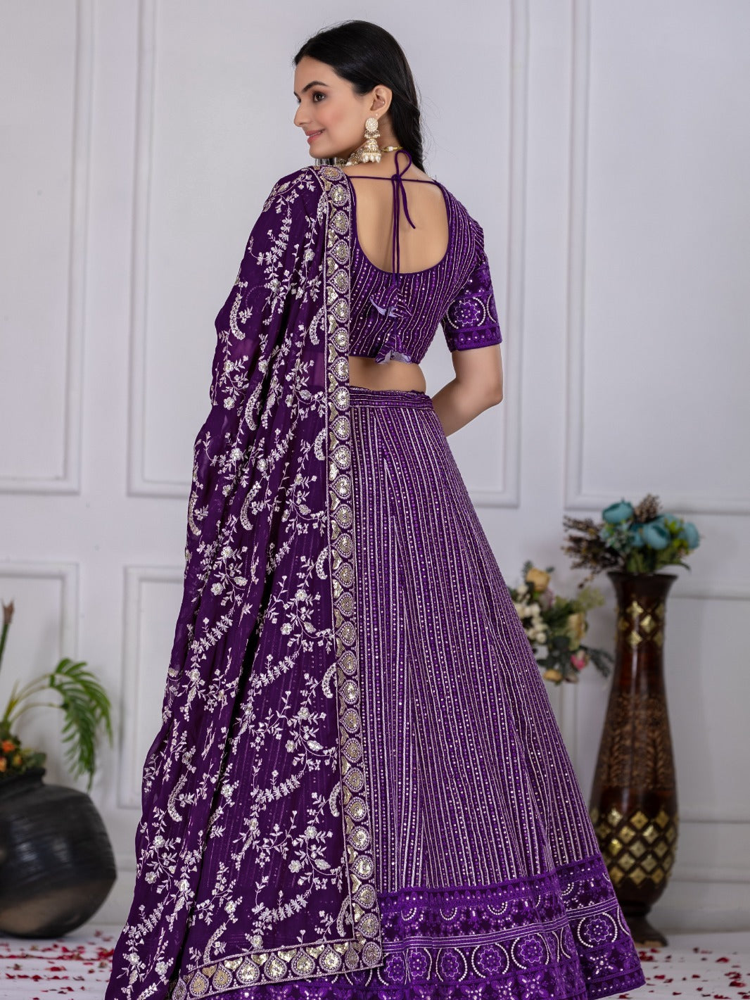 Royal Threads Fox Georgette Heavy Embroidered Lehenga Choli Set with Dupatta (Semi-Stitched)