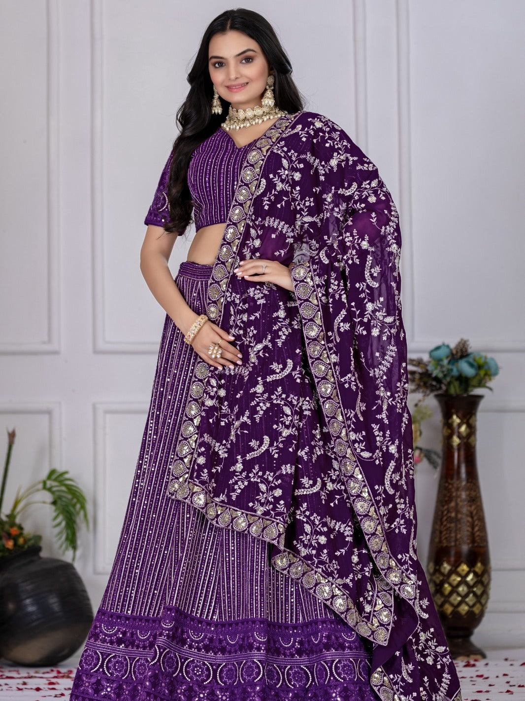 Royal Threads Fox Georgette Heavy Embroidered Lehenga Choli Set with Dupatta (Semi-Stitched)